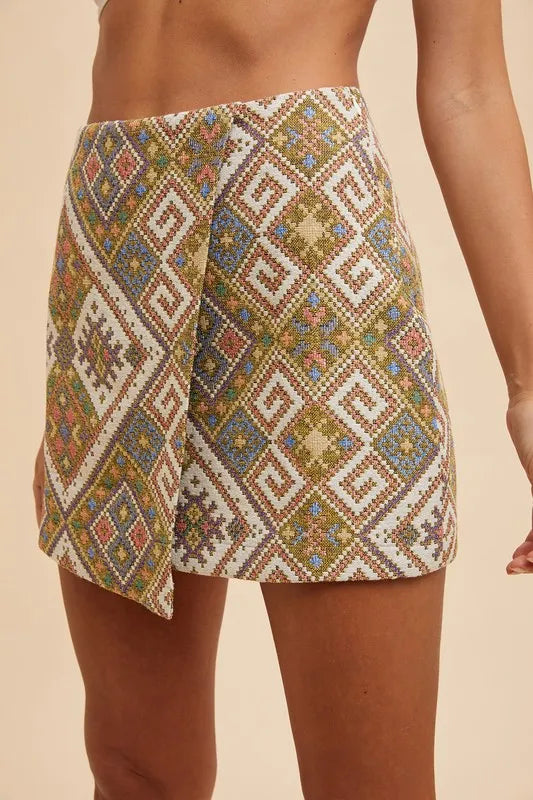 Ethic Woven Jacquard Wrap Mini Skirt– Elise Stories
