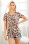 Heimish Full Size Leopard V-Neck Short Sleeve T-Shirt
