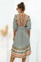 bohemian printed v-neck mini dress