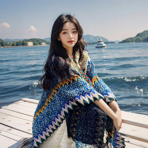 Ethnic Soft Knit Poncho