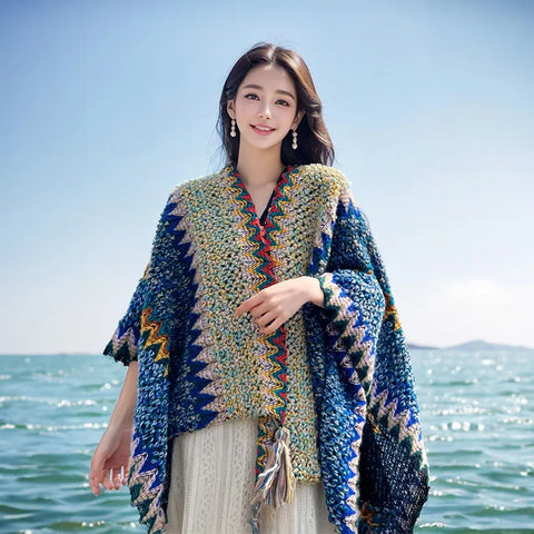 Ethnic Soft Knit Poncho