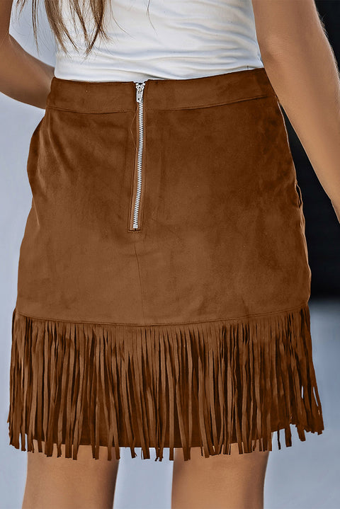 boho fringe zip-back skirt with pockets