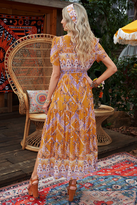 v-neck boho maxi dress with side slit