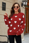 heart pattern lantern sleeve pullover sweater