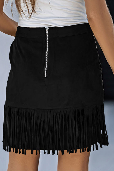 boho fringe zip-back skirt with pockets