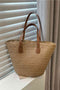 Leather Handle Straw Tote Bag