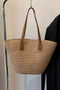 Leather Handle Straw Tote Bag