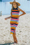 multicolored boho knitted midi dress