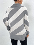 Striped Turtleneck Dropped Shoulder Sweater