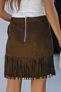 boho fringe zip-back skirt with pockets