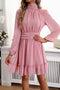 Frill Ruched Mock Neck Balloon Sleeve Dress