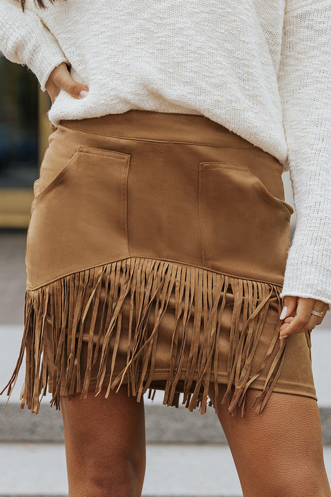 boho fringe zip-back skirt with pockets