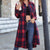 belted button down long plaid shirt