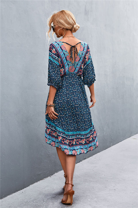 bohemian printed v-neck mini dress