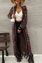 multicolored open front long cardigan