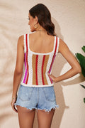 boho striped scalloped knit top
