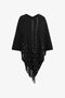 Pearl Trim Fringe Hem Poncho