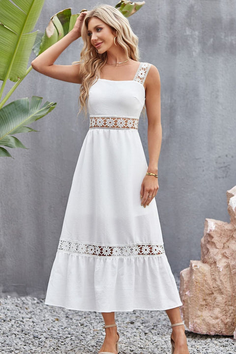 openwork sleeveless boho midi dress