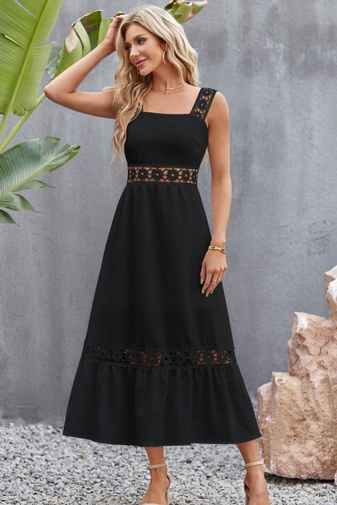 openwork sleeveless boho midi dress