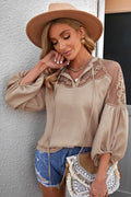 boho embroidered tie neck puff sleeve blouse