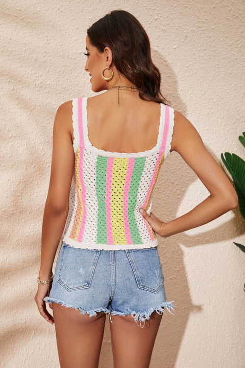 boho striped scalloped knit top