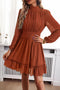 Frill Ruched Mock Neck Balloon Sleeve Dress